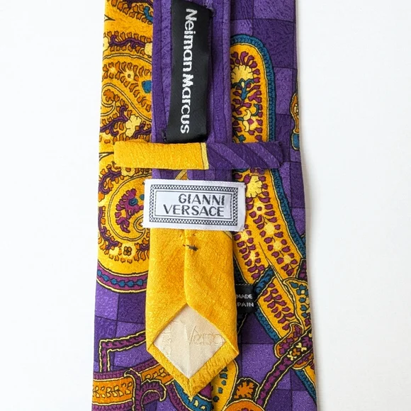 Versace Purple and Yellow Men's Tie - Picture 2 of 13